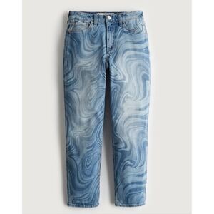 Hollister Curvy High Rise Mom Jeans Blue Marble Swirl Vintage Stretch 3L W26 NWT
